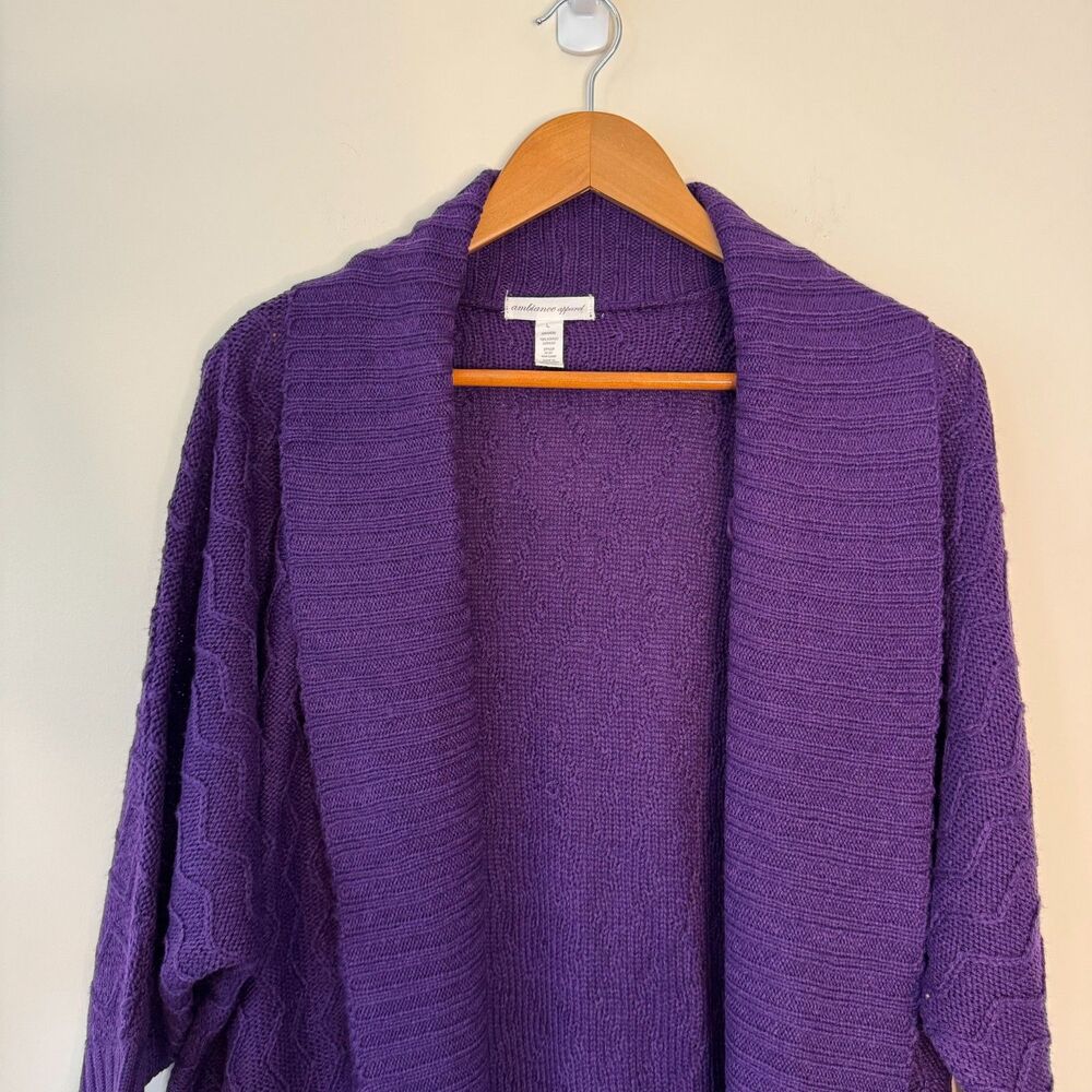 Ambiance Apparel Women's Purple Knit Open 3/4 Sleeve Cardigan Size Large - Picture 2 of 7